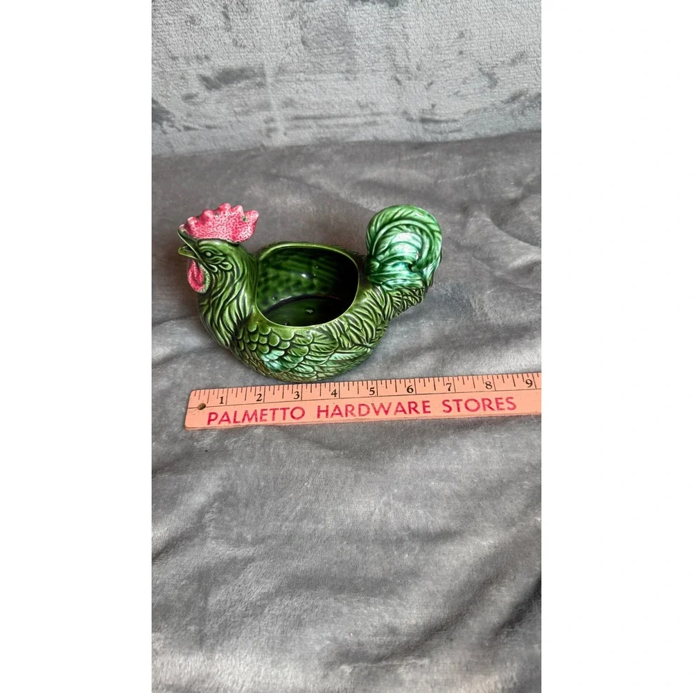 Vintage Rooster Planter Unisex OS Green Excellent Ceramic Majolica Figurine